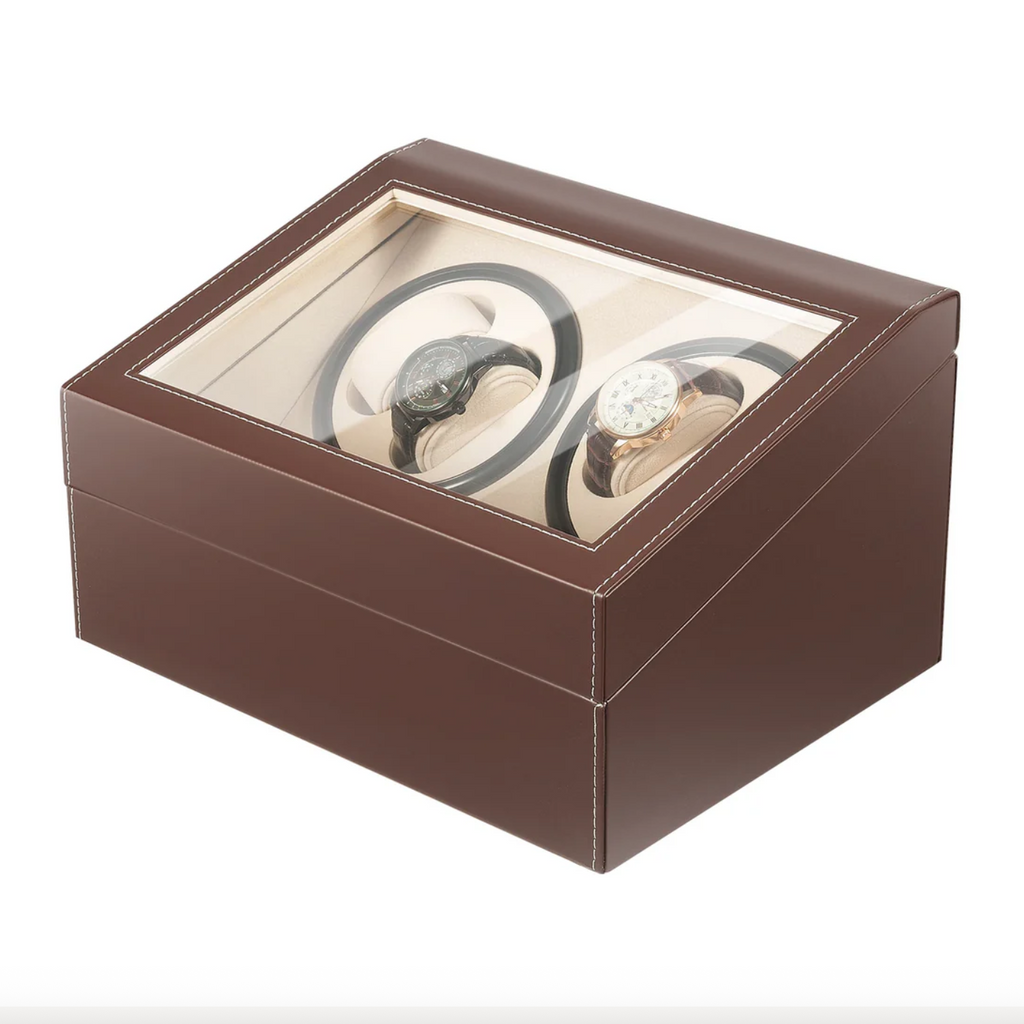 Boîte Remontoir Automatique pour 4 Montres avec Espace de Stockage 6 Montres – Noir Élégant, Intérieur Beige