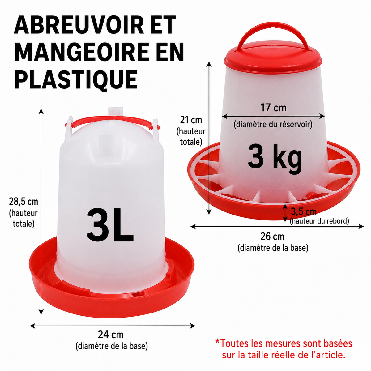 Distributeur de nourriture 3 kg et d'eau 3L pour poule