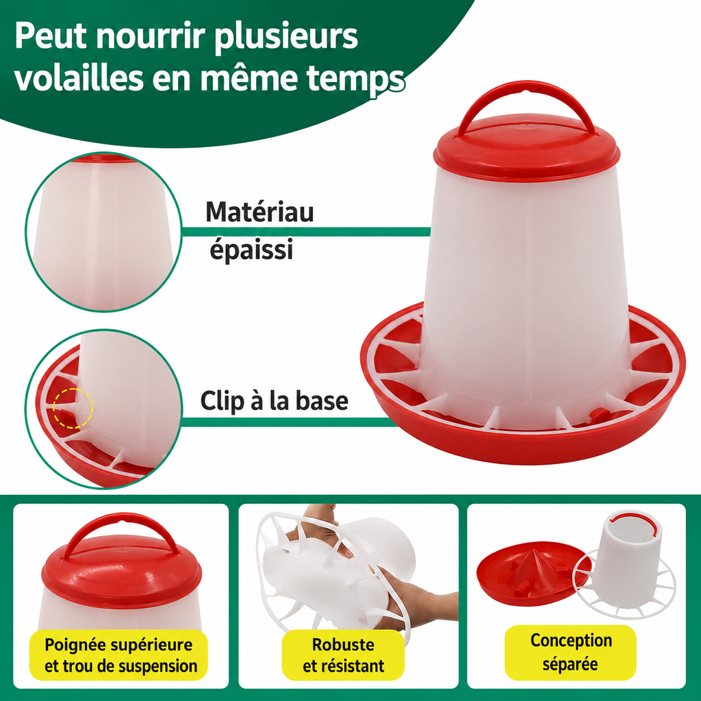 Distributeur de nourriture 3 kg et d'eau 3L pour poule